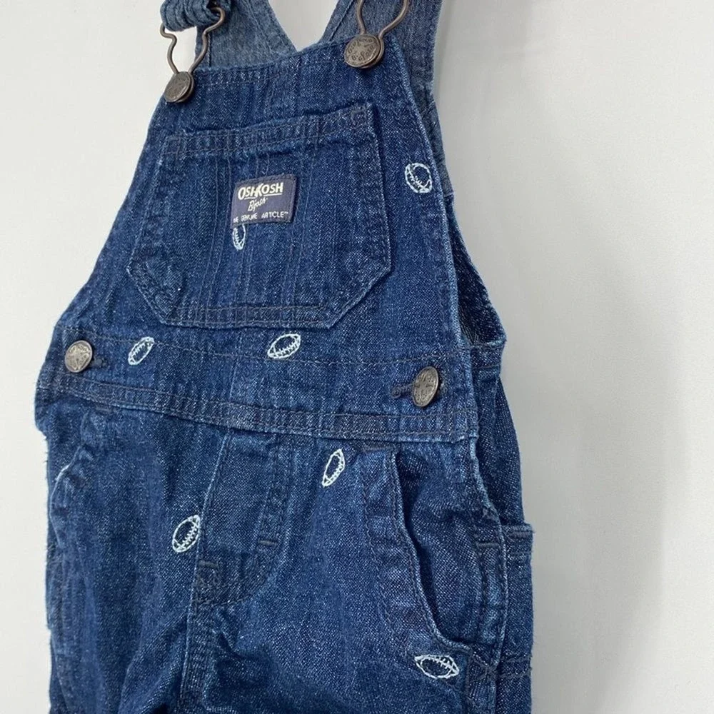 OshKosh B'gosh Overalls Boys 6M Blue‎ Denim Football Kids Youth Casual Baby